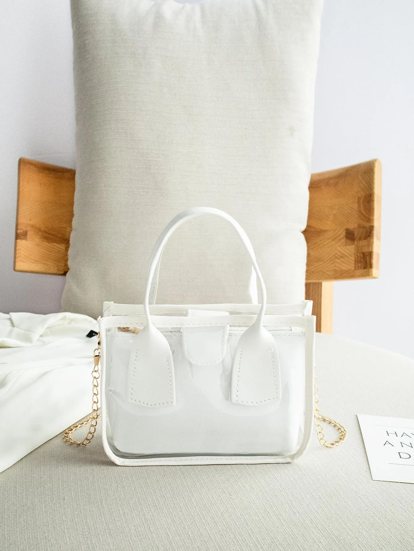 Mini Chain Square Bag With Inner Pouch - White