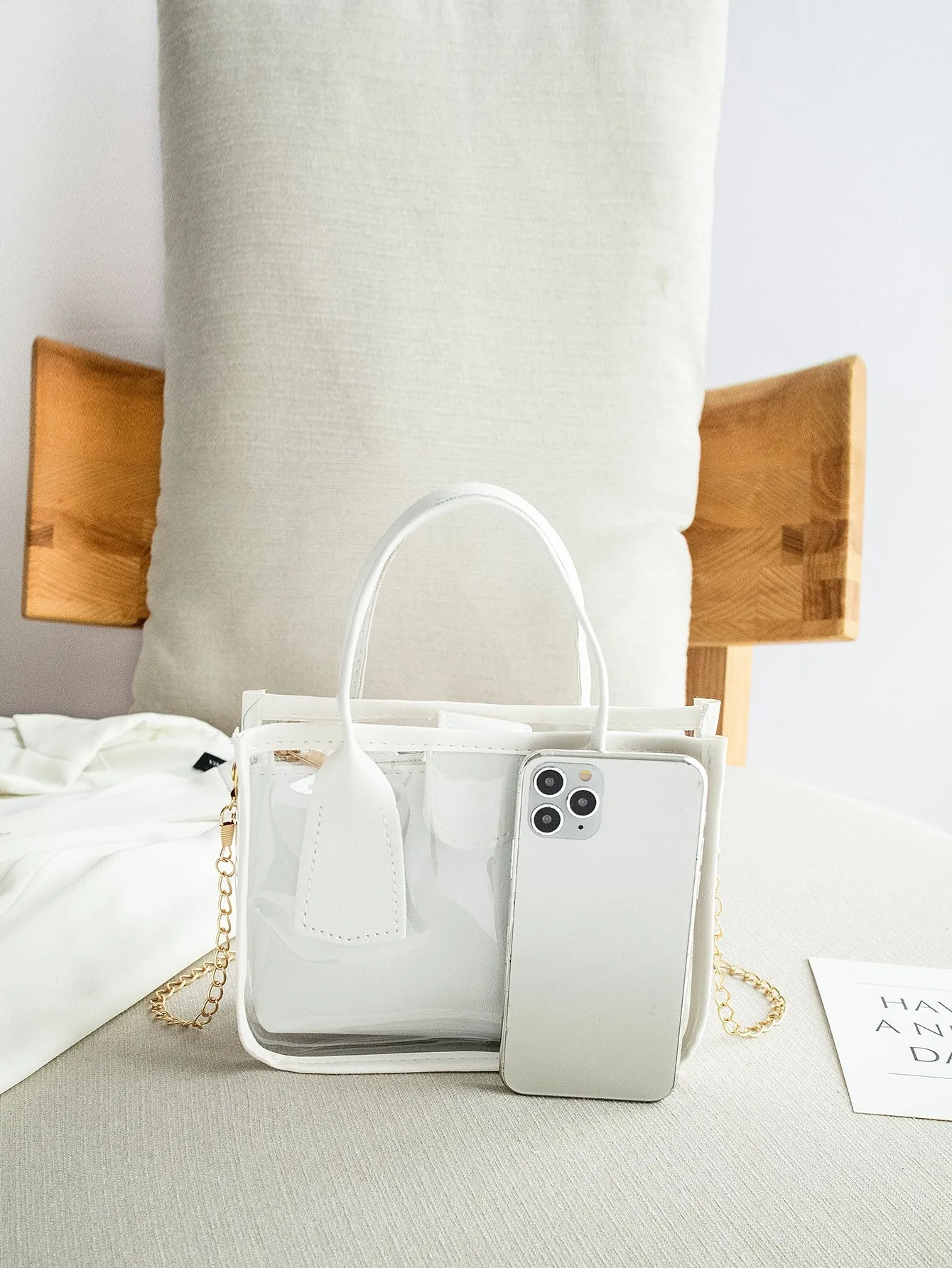 Mini Chain Square Bag With Inner Pouch - White