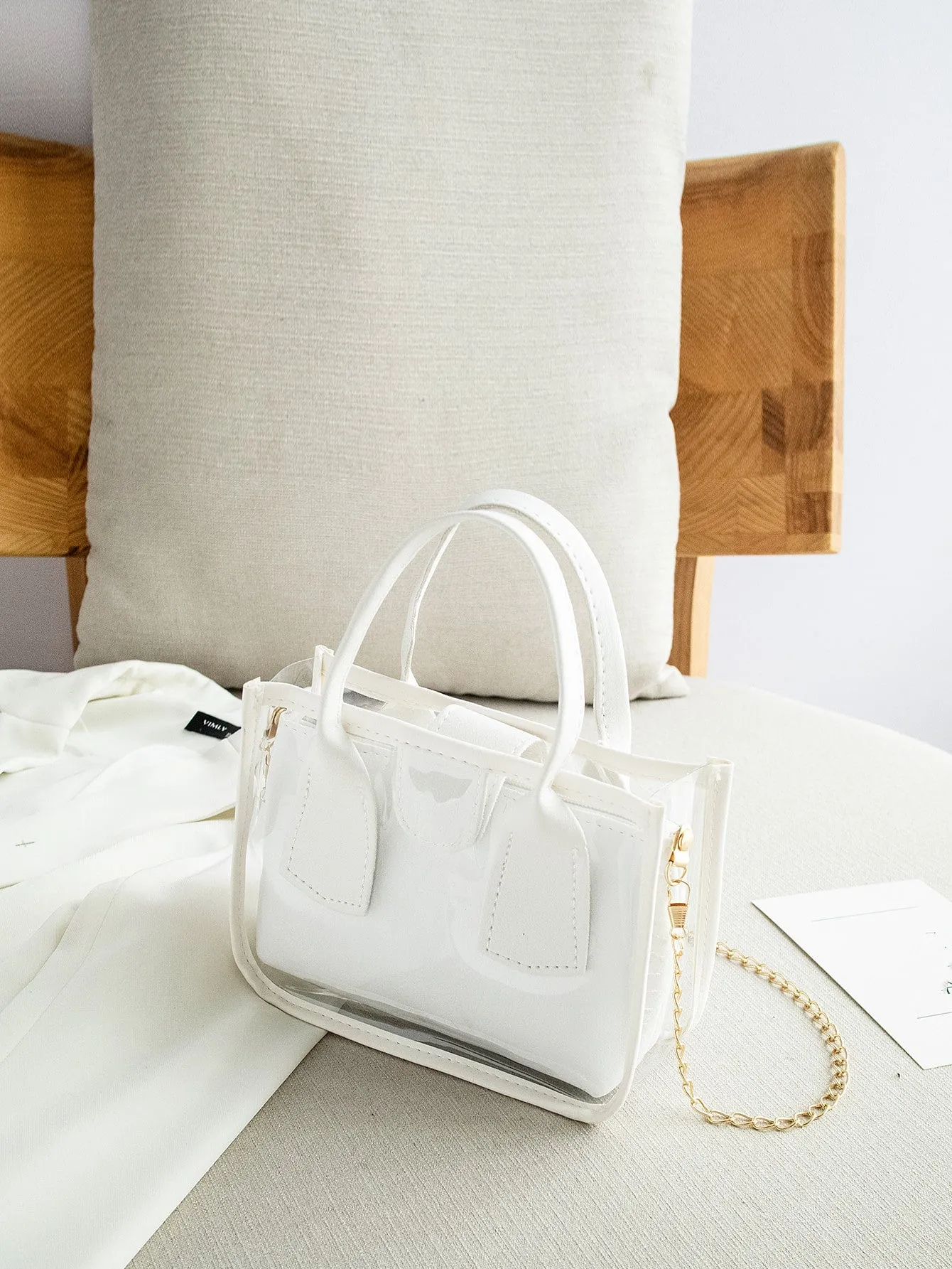 Mini Chain Square Bag With Inner Pouch - White