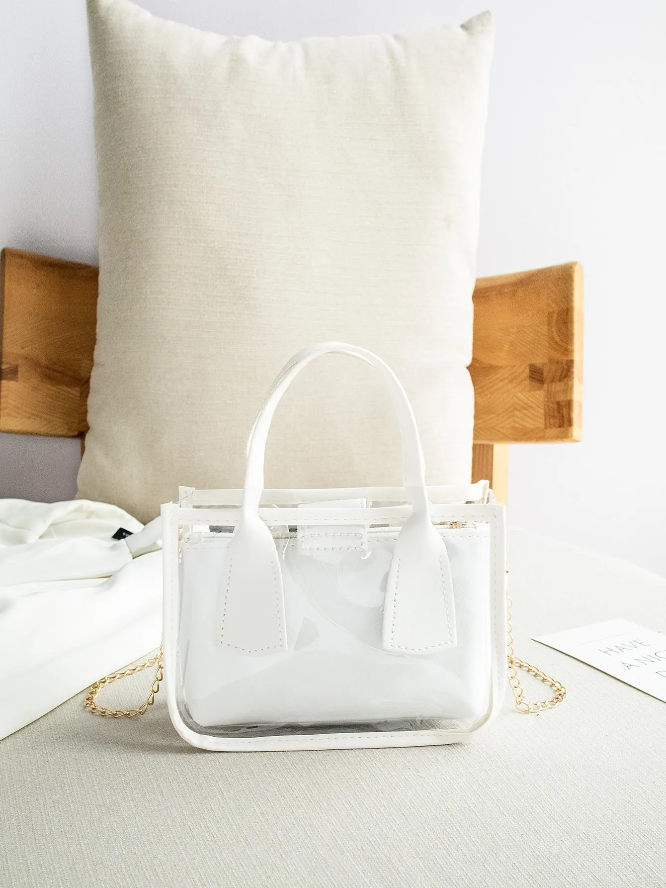 Mini Chain Square Bag With Inner Pouch - White