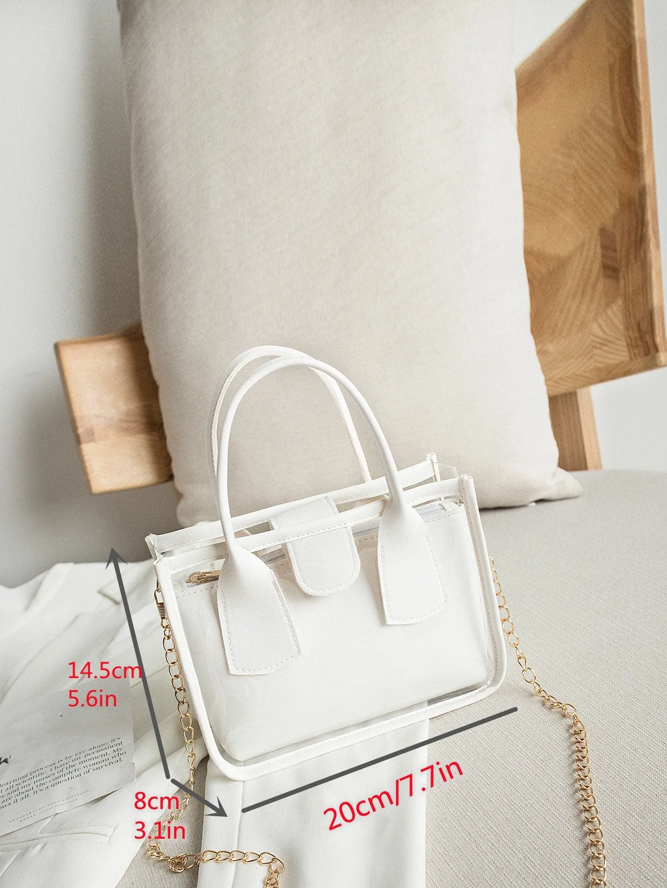 Mini Chain Square Bag With Inner Pouch - White