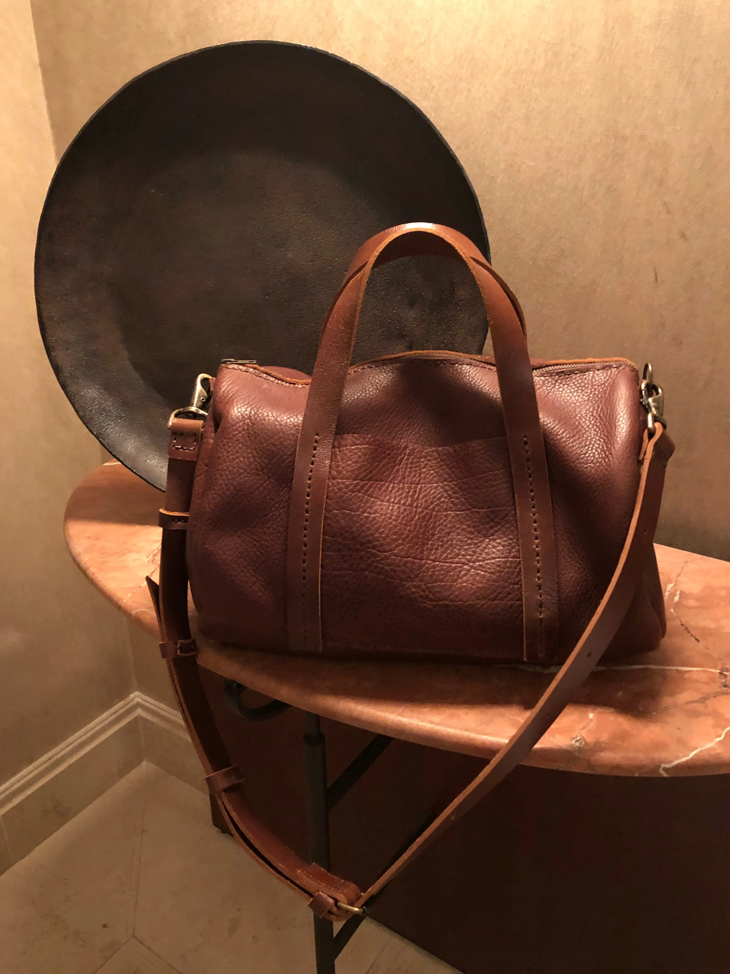 Mini Duffle / Crossbody Leather Duffle / Handmade leather travel bag / Made in New York