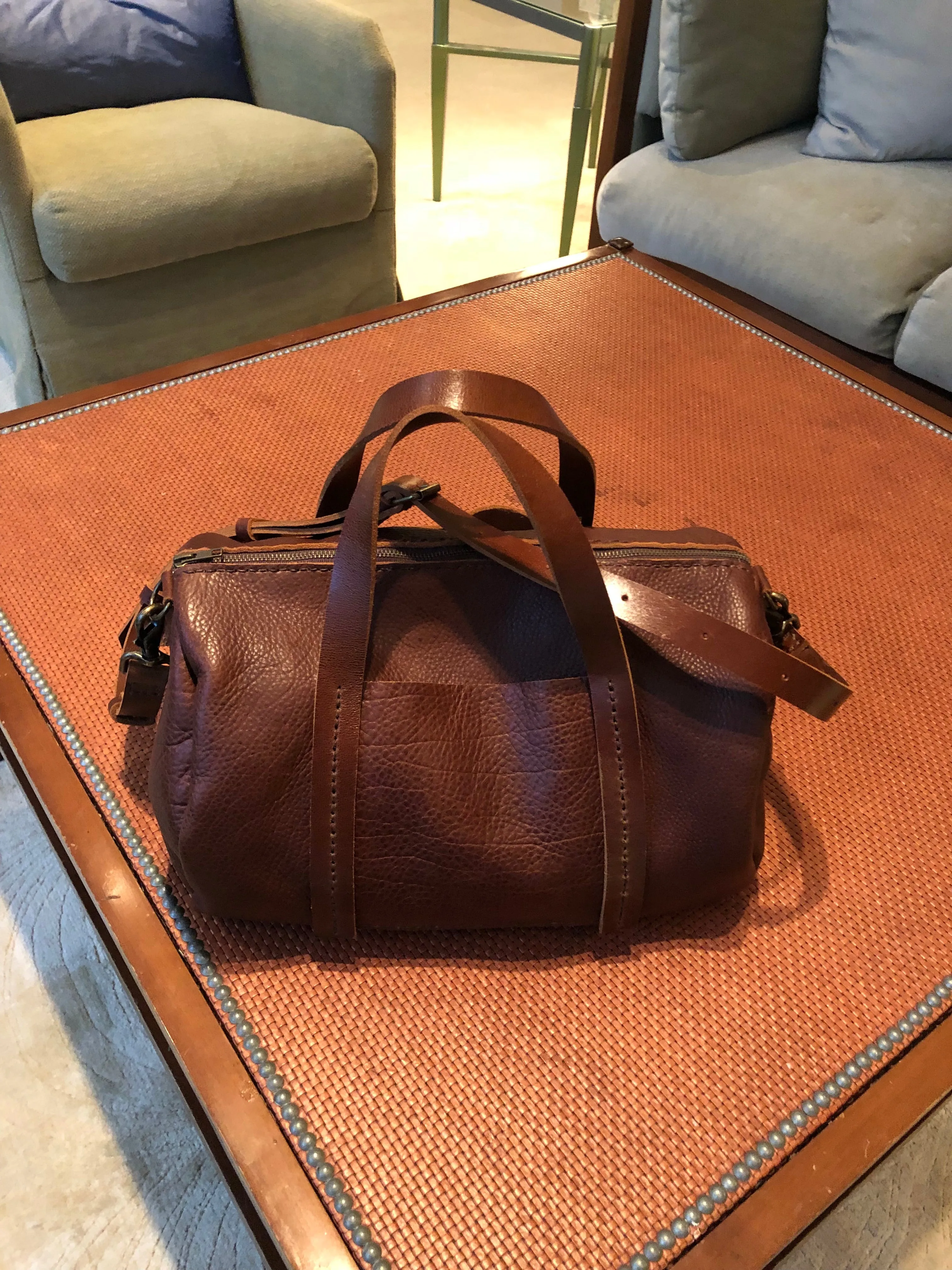 Mini Duffle / Crossbody Leather Duffle / Handmade leather travel bag / Made in New York