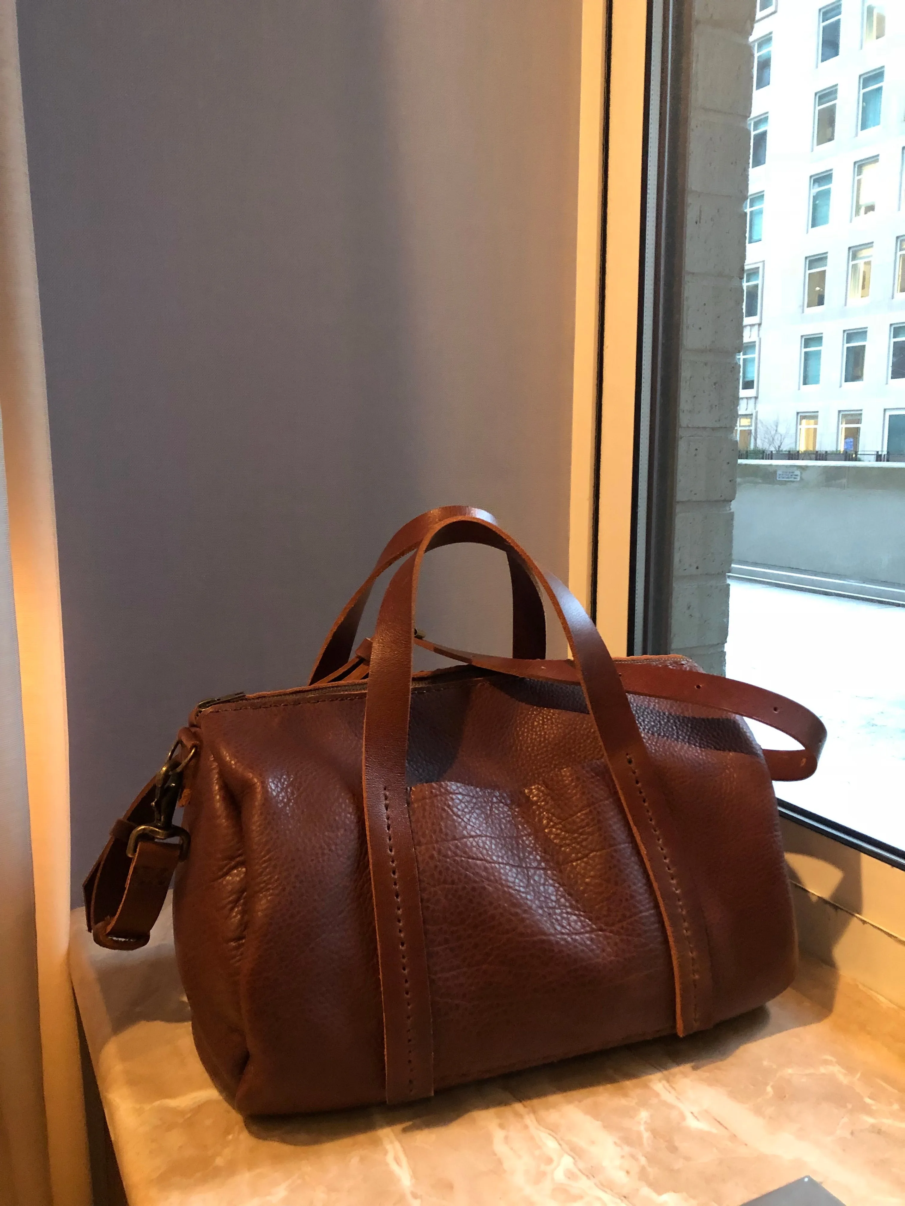 Mini Duffle / Crossbody Leather Duffle / Handmade leather travel bag / Made in New York