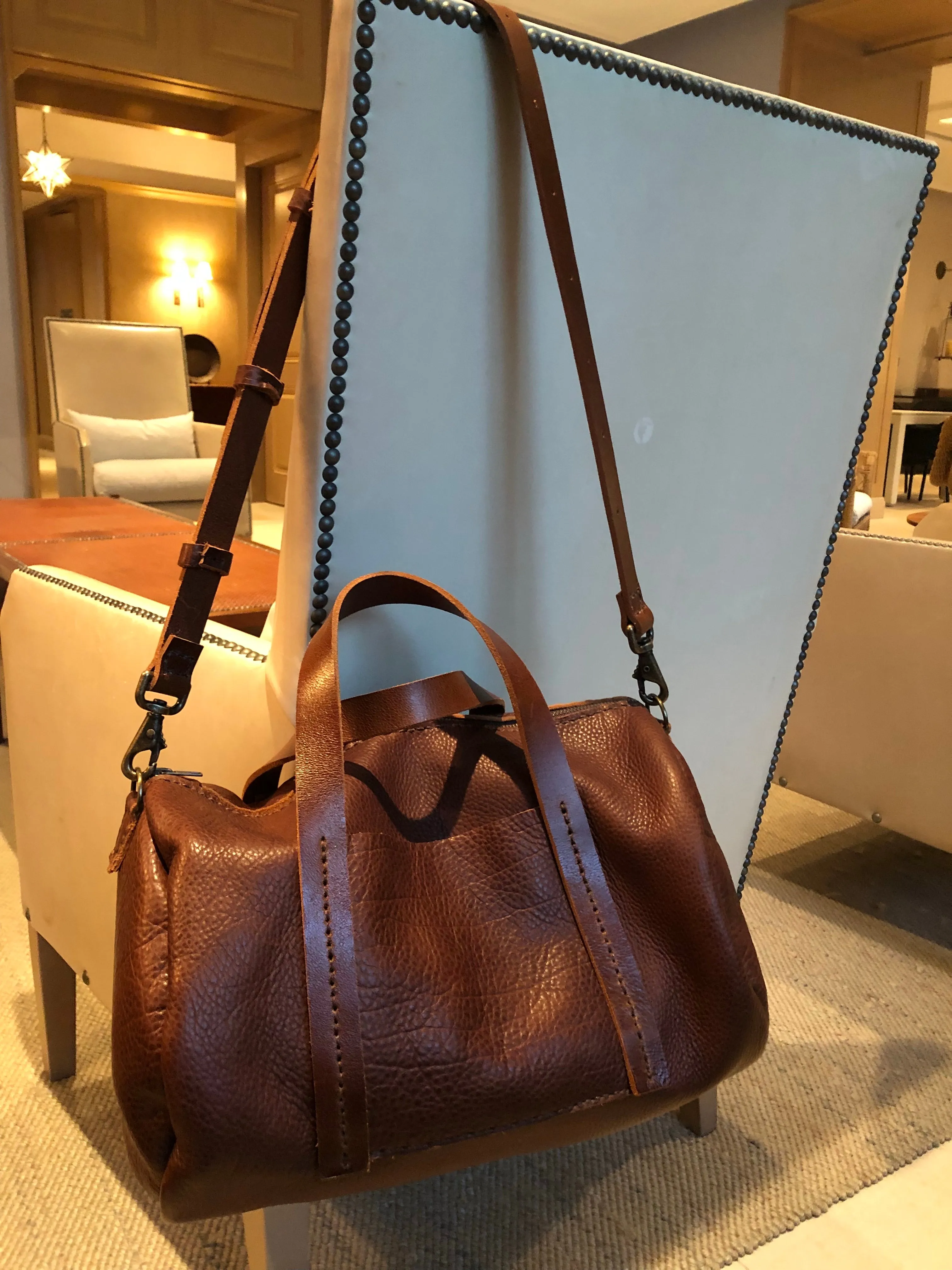 Mini Duffle / Crossbody Leather Duffle / Handmade leather travel bag / Made in New York