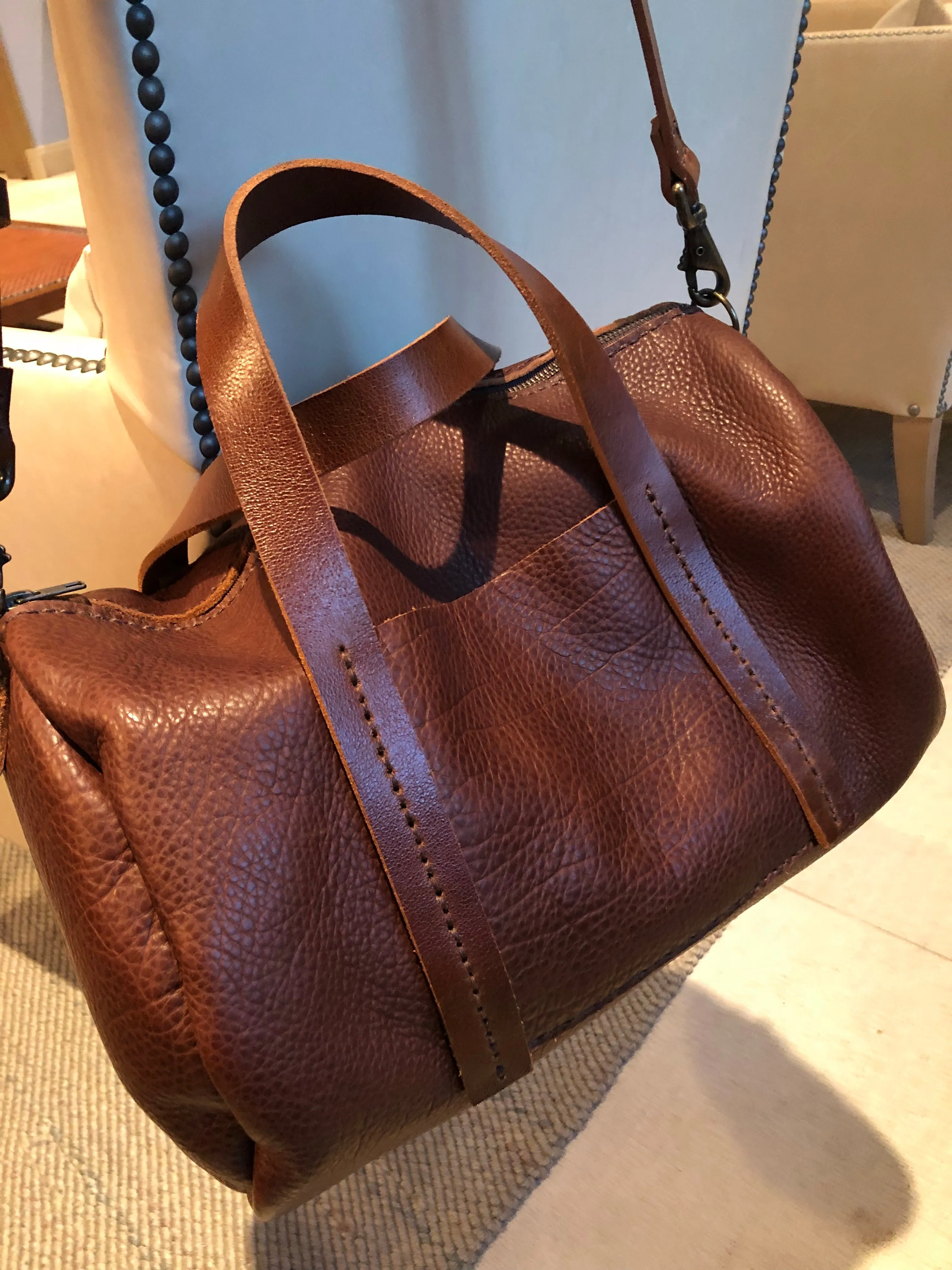 Mini Duffle / Crossbody Leather Duffle / Handmade leather travel bag / Made in New York