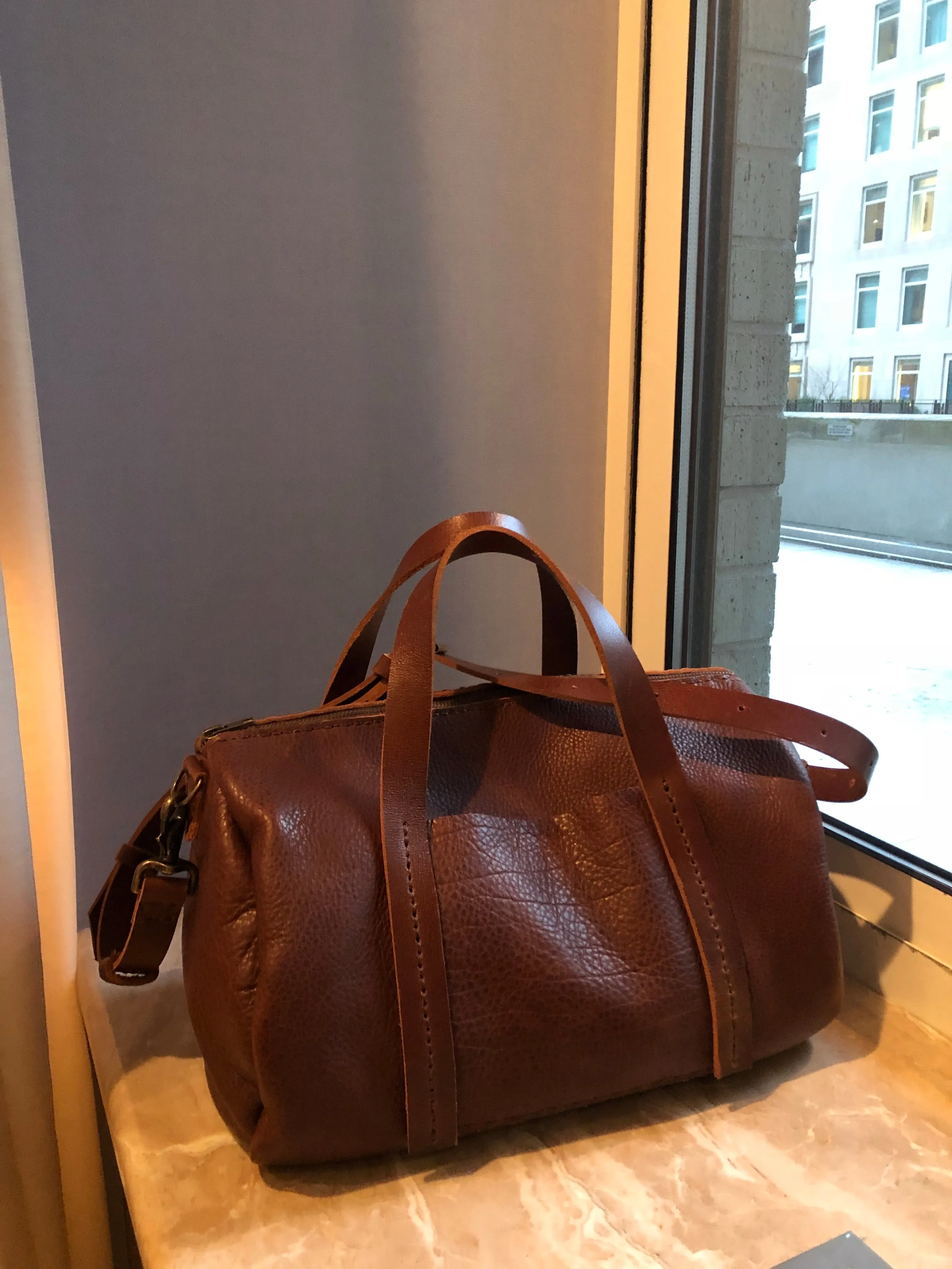 Mini Duffle / Crossbody Leather Duffle / Handmade leather travel bag / Made in New York