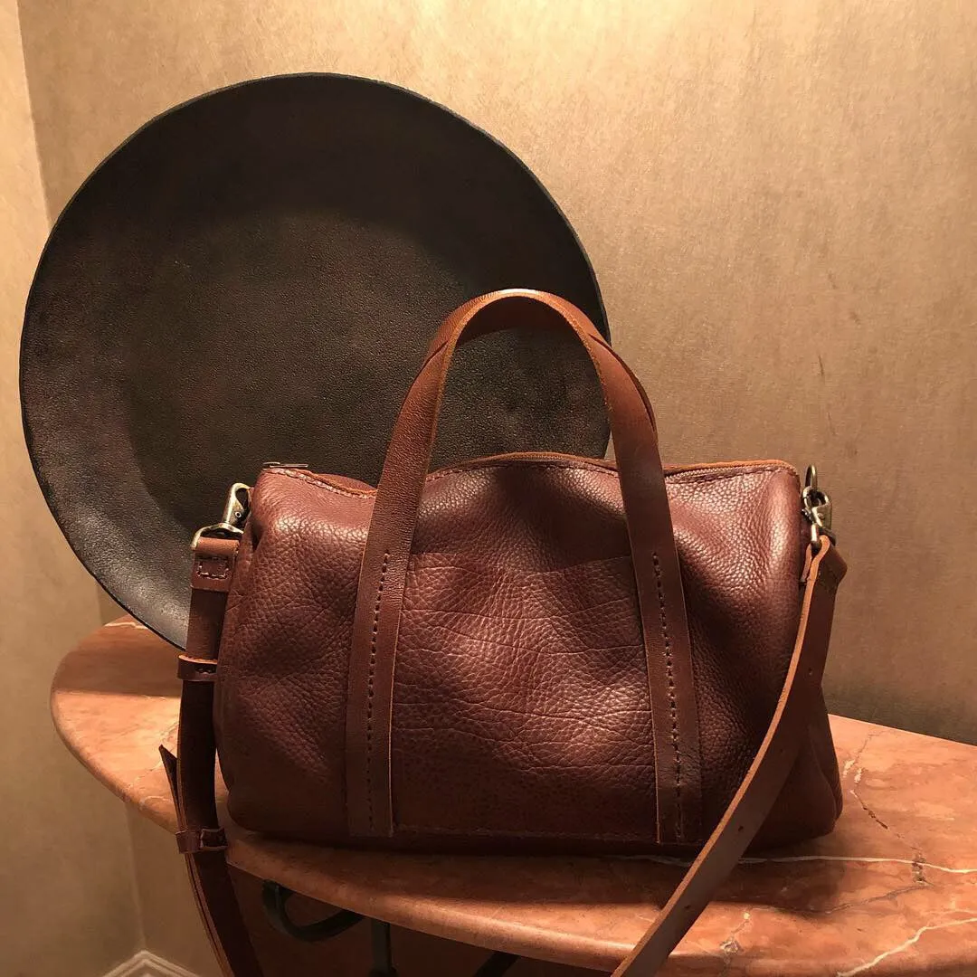 Mini Duffle / Crossbody Leather Duffle / Handmade leather travel bag / Made in New York