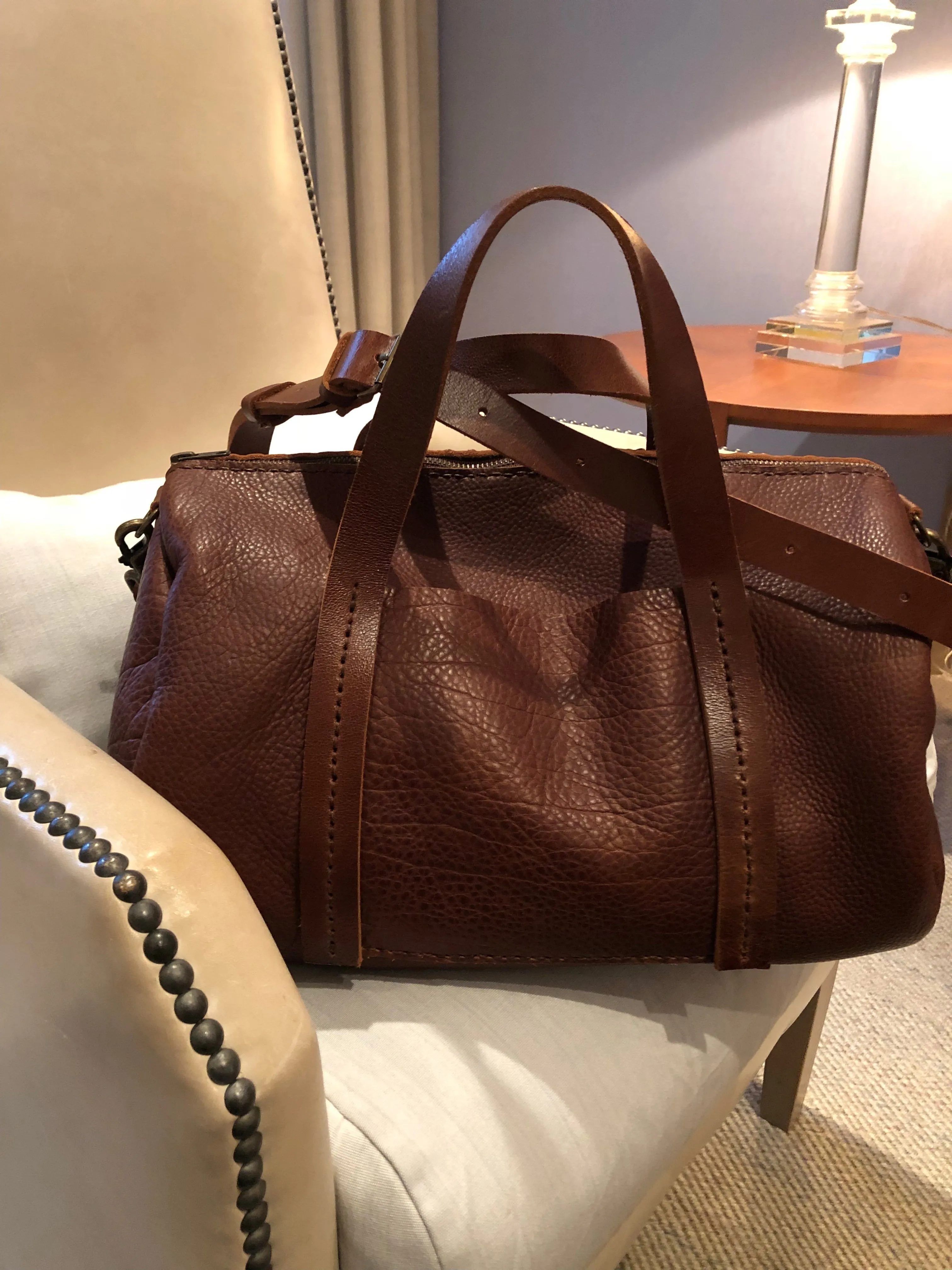 Mini Duffle / Crossbody Leather Duffle / Handmade leather travel bag / Made in New York