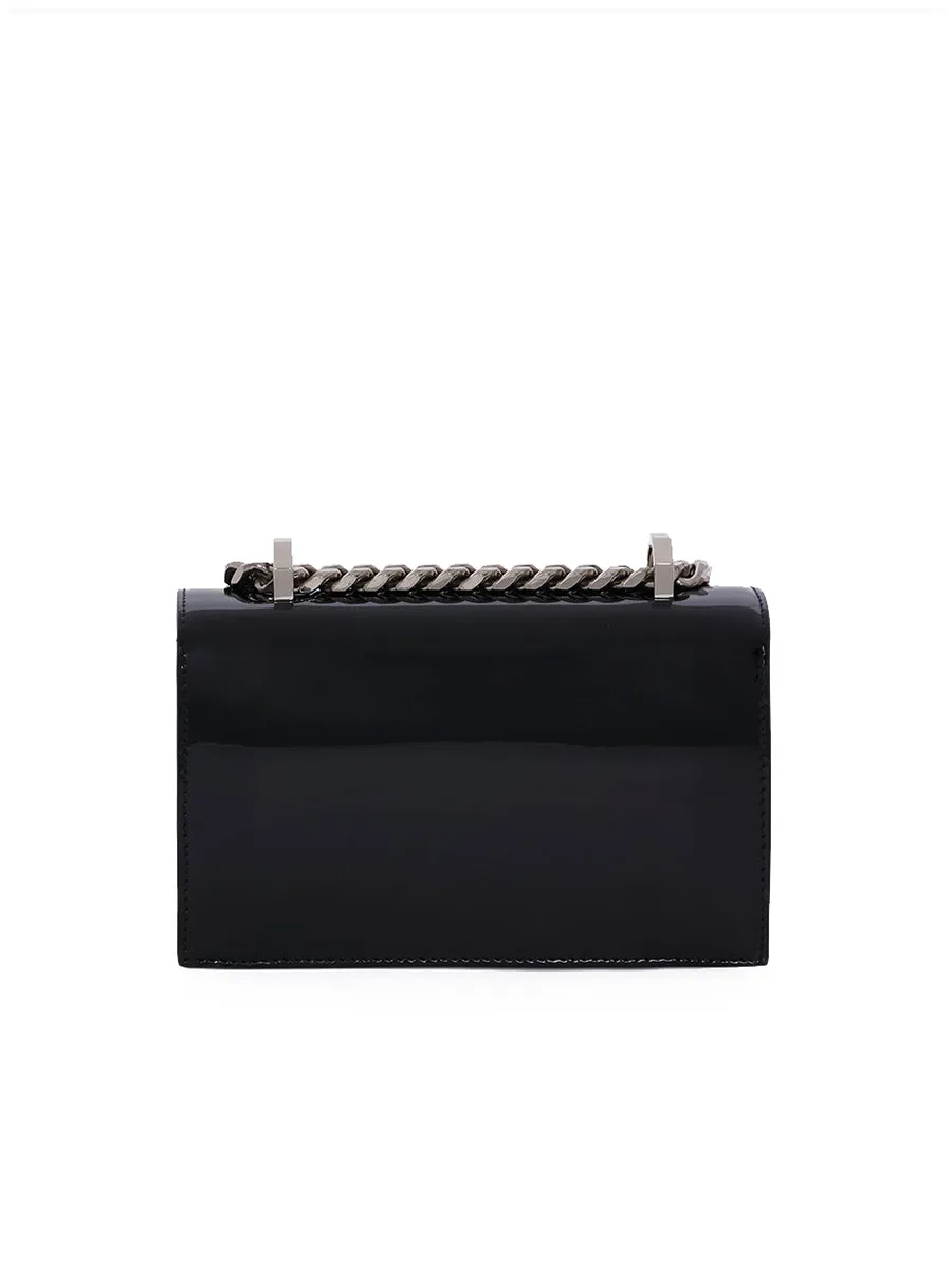 Mini Jewelled Satchel in Black Patent Leather