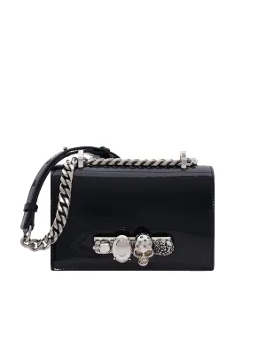 Mini Jewelled Satchel in Black Patent Leather