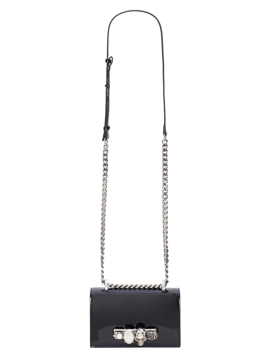 Mini Jewelled Satchel in Black Patent Leather