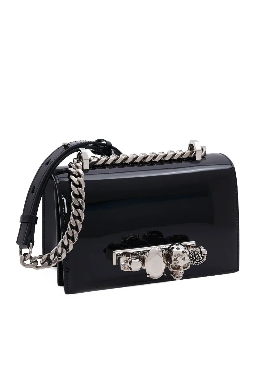 Mini Jewelled Satchel in Black Patent Leather