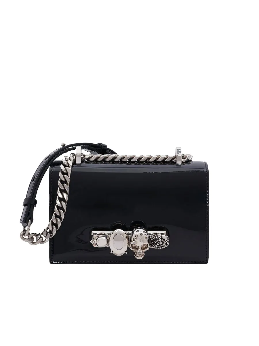 Mini Jewelled Satchel in Black Patent Leather