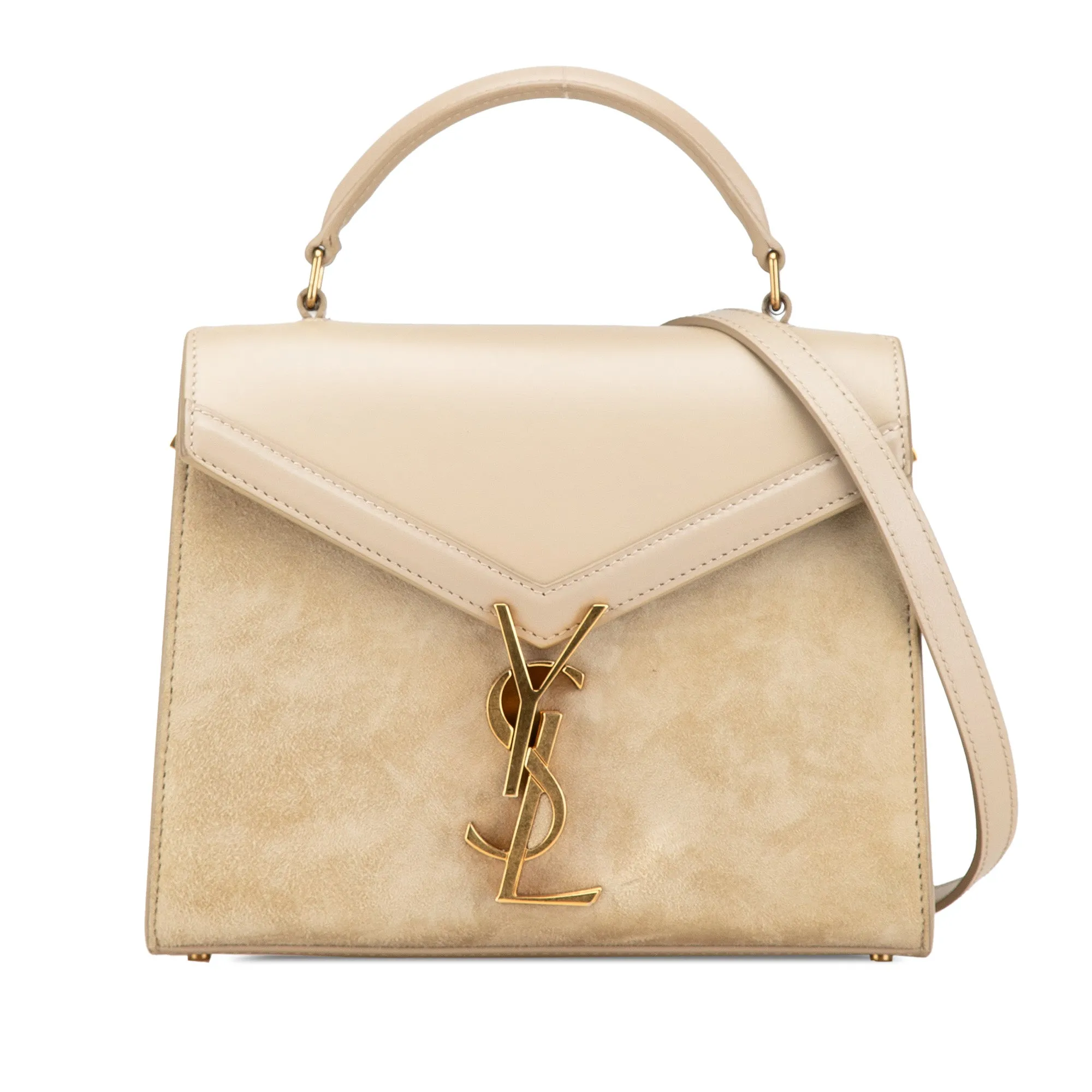 Mini Suede and Calfskin Cassandra Top Handle Bag
