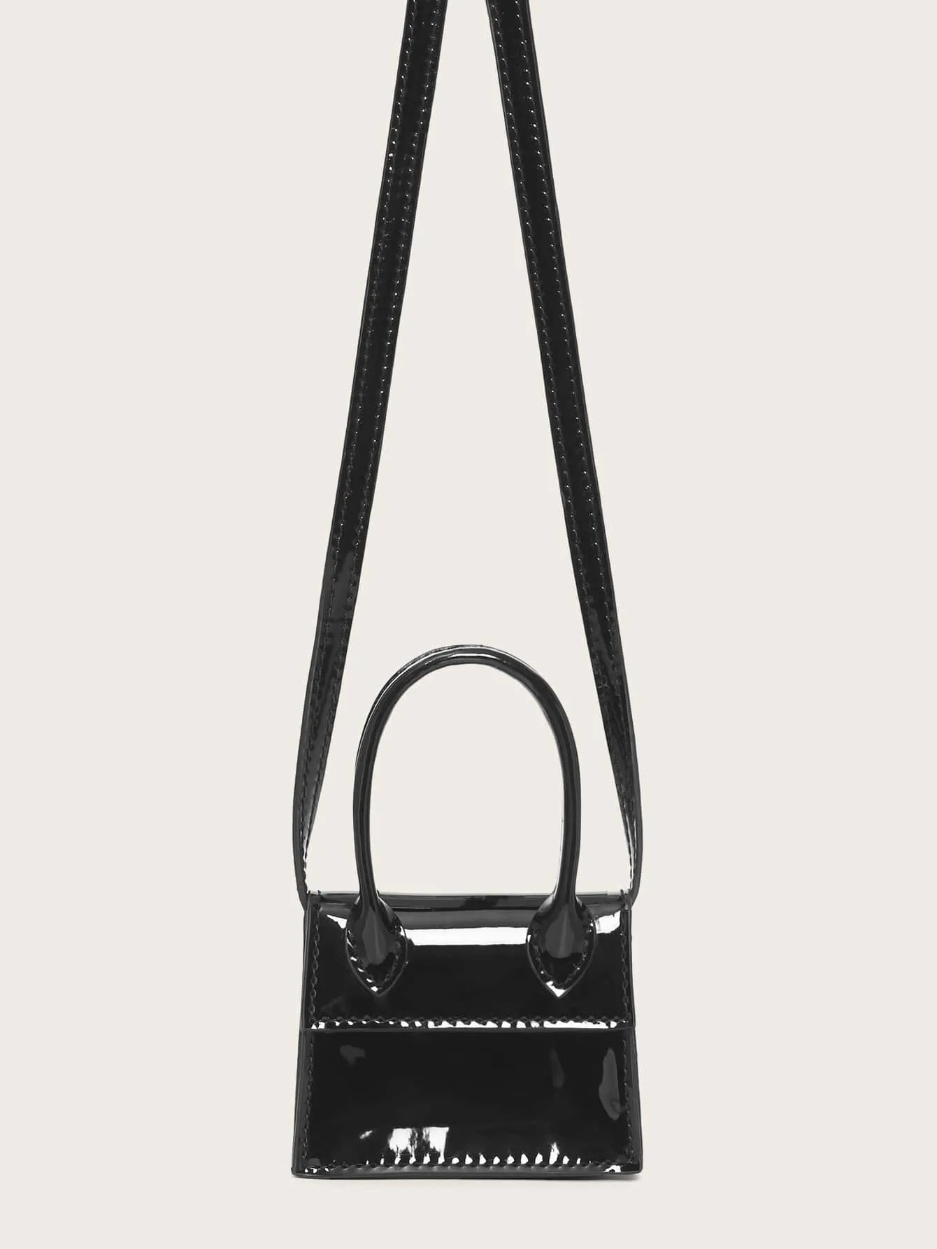 Mini Top Handle Patent Satchel Bag - Black