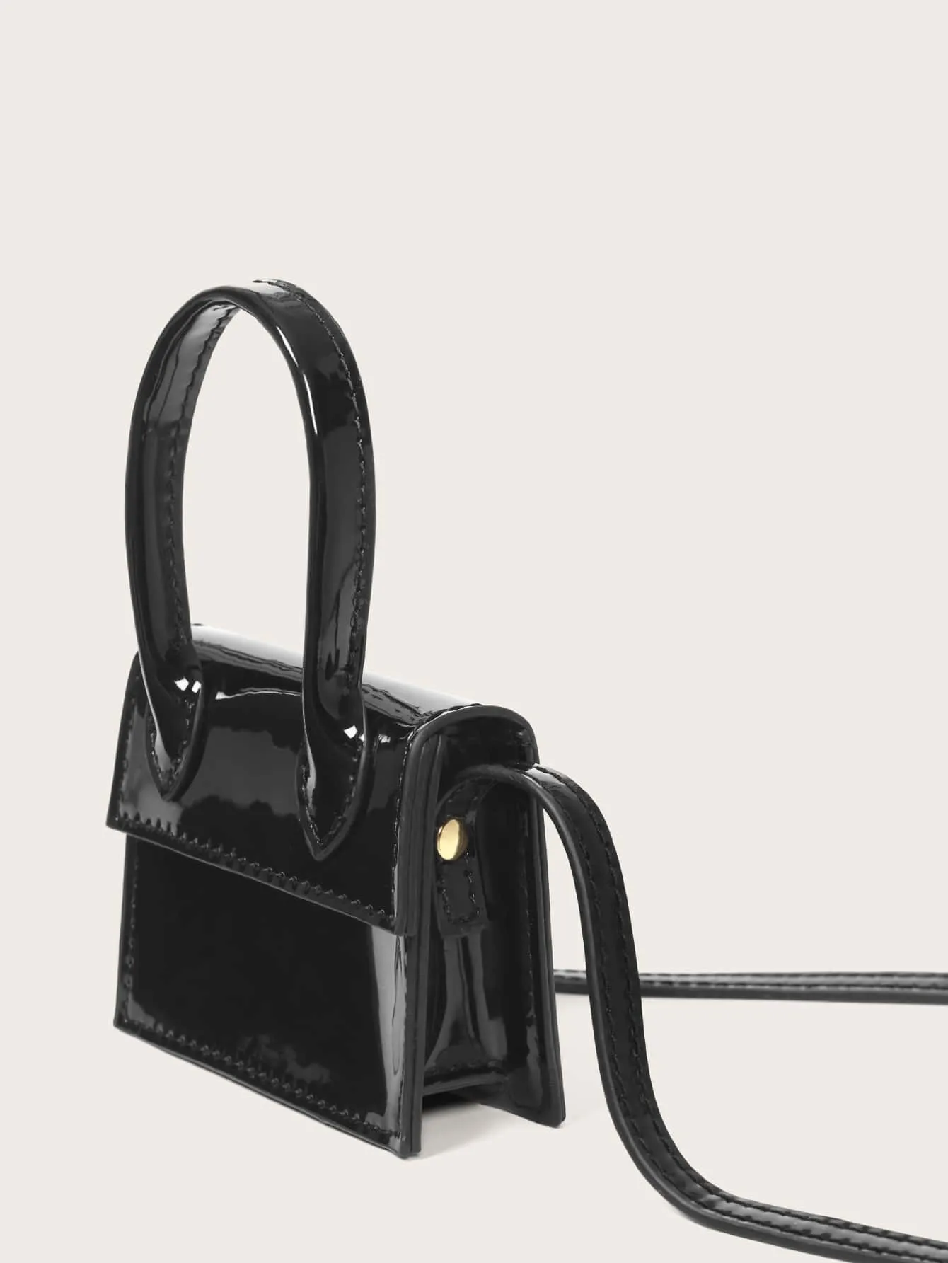 Mini Top Handle Patent Satchel Bag - Black