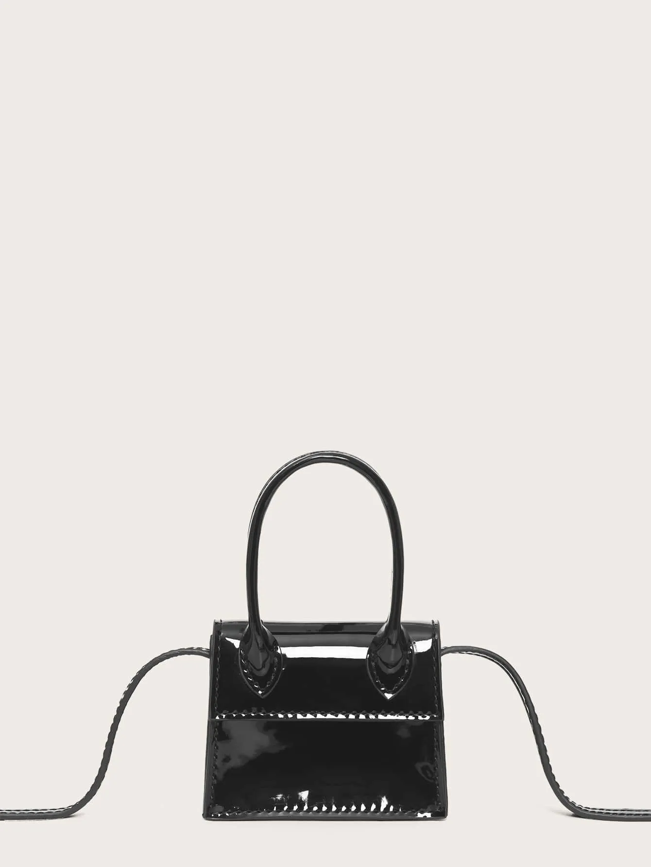 Mini Top Handle Patent Satchel Bag - Black