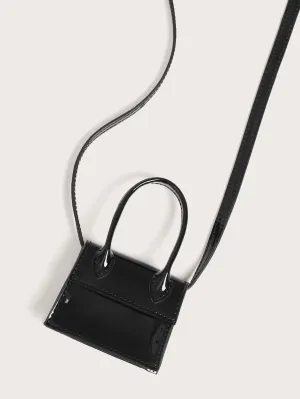 Mini Top Handle Patent Satchel Bag - Black