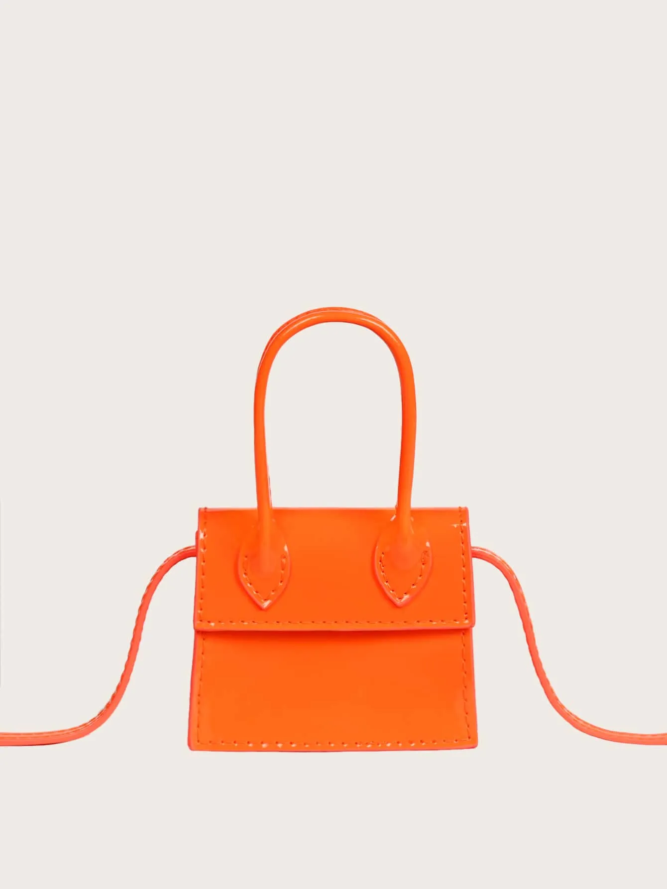 Mini Top Handle Patent Satchel Bag - Neon Orange