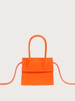 Mini Top Handle Patent Satchel Bag - Neon Orange