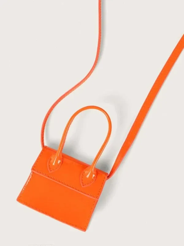 Mini Top Handle Patent Satchel Bag - Neon Orange