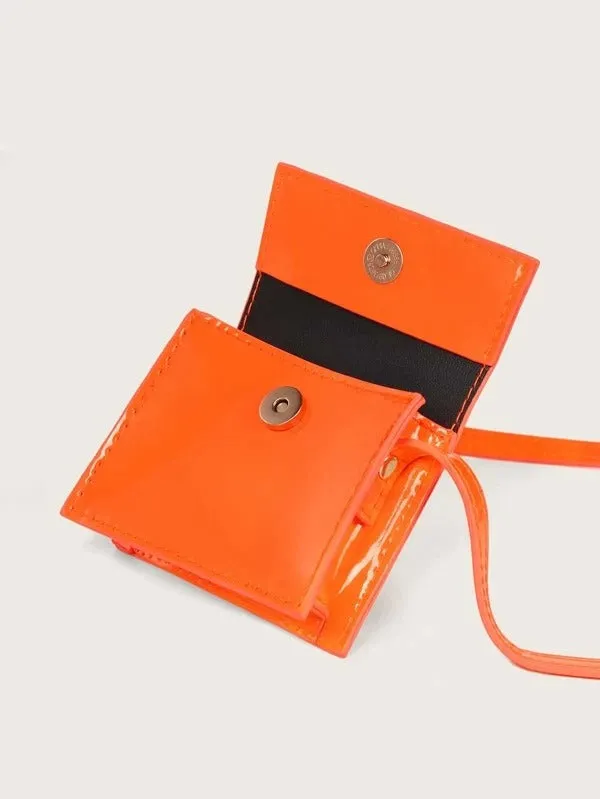 Mini Top Handle Patent Satchel Bag - Neon Orange