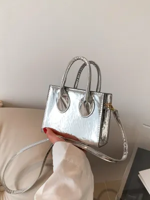 Minimalist Square Bag Mini Funky Patent Leather - Silver- FD ⚡