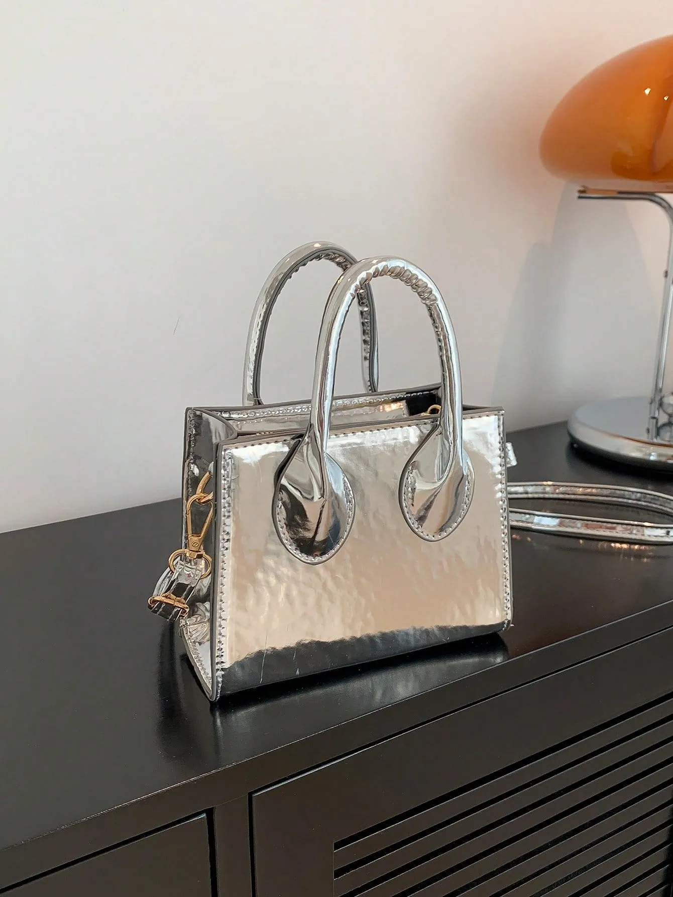 Minimalist Square Bag Mini Funky Patent Leather - Silver- FD ⚡