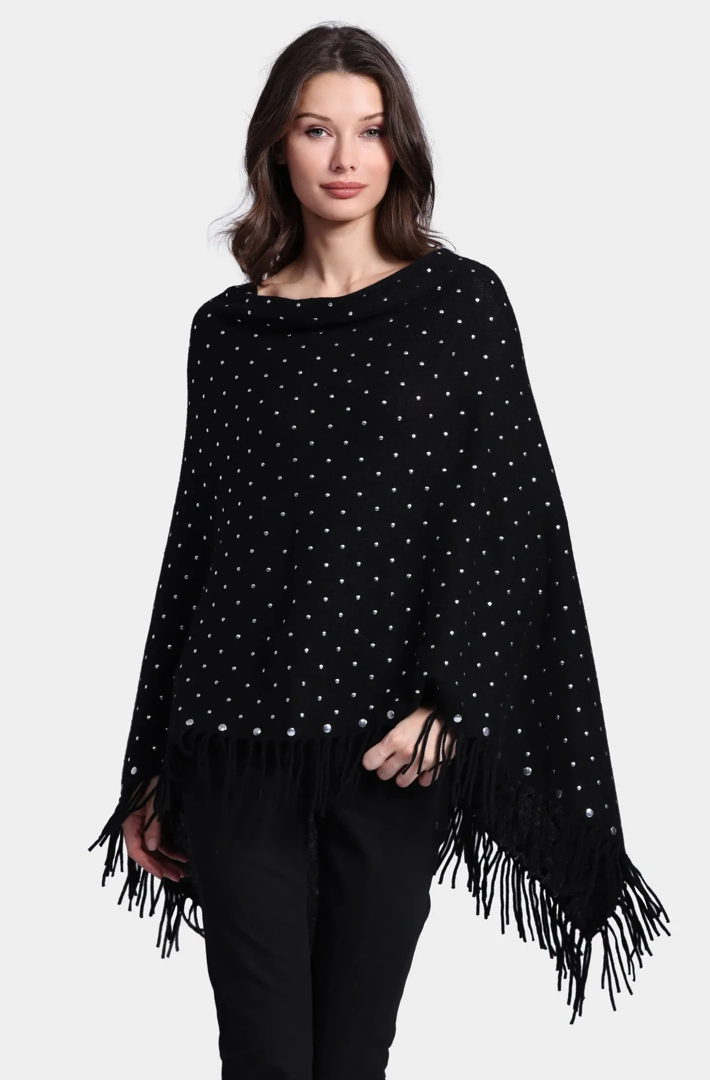 Minnie Rose Cashmere Studded Fringe Ruana
