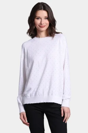 Minnie Rose Studded Frayed Edge Crew