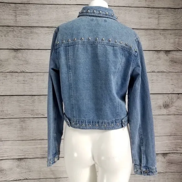 Missguided 4 Zip up Crop Jean Denim Jacket Studded