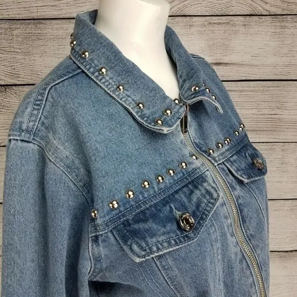 Missguided 4 Zip up Crop Jean Denim Jacket Studded