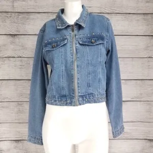 Missguided 4 Zip up Crop Jean Denim Jacket Studded