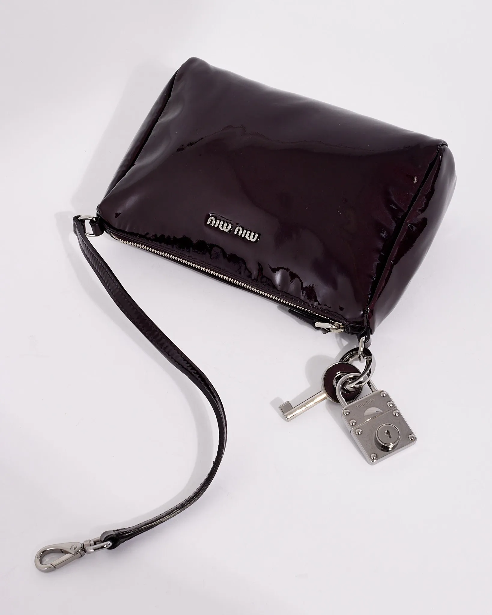 Miu Miu Purple Patent Pochette Charm Shoulder Bag