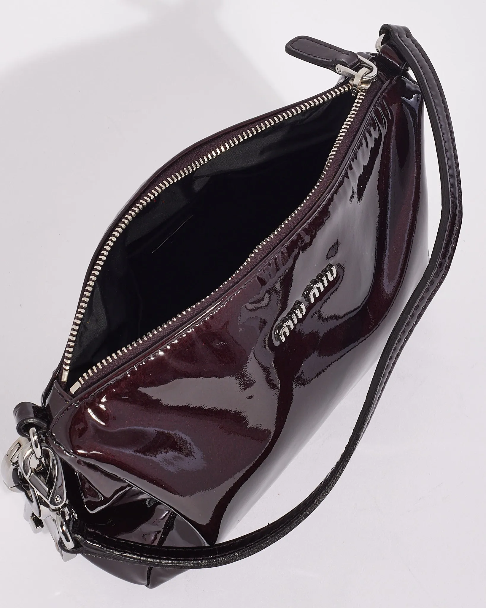 Miu Miu Purple Patent Pochette Charm Shoulder Bag