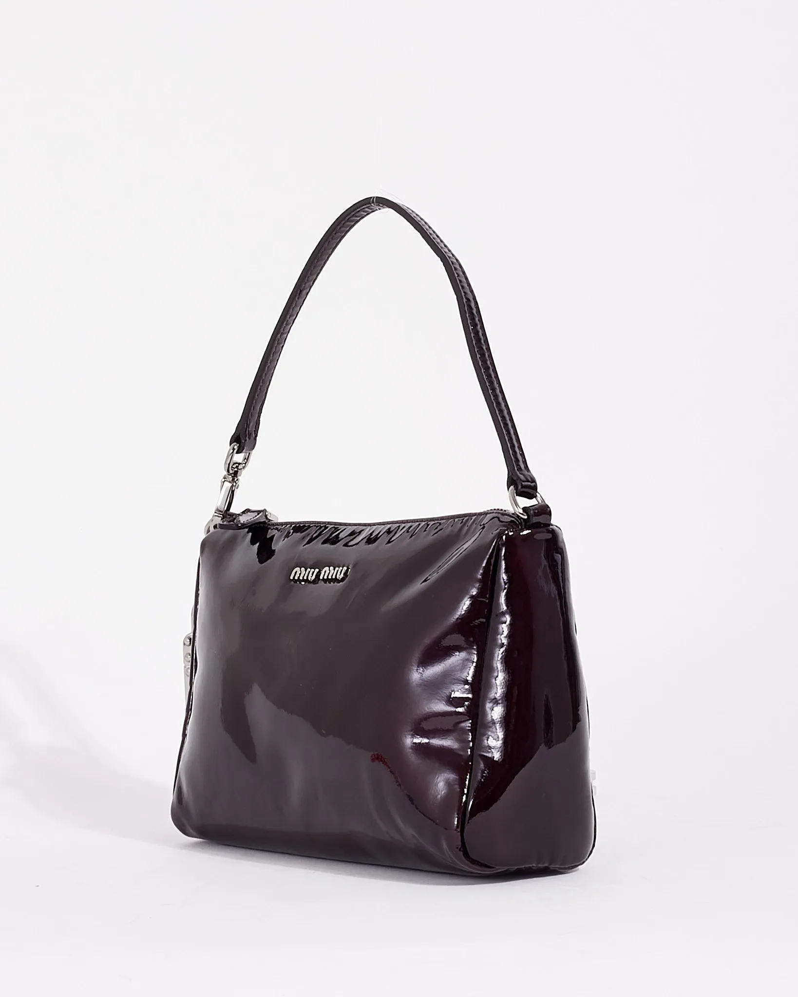 Miu Miu Purple Patent Pochette Charm Shoulder Bag