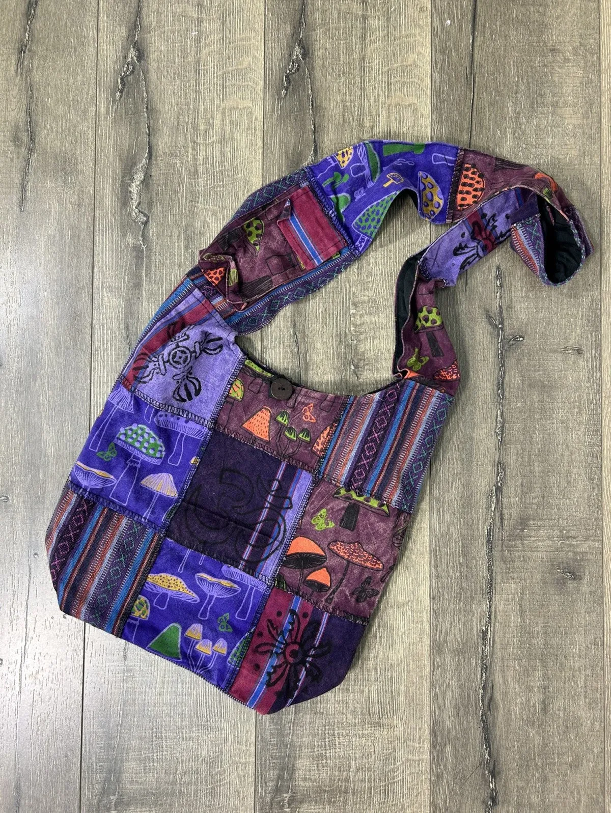 Mushroom Print Patchwork Shoulder Bag