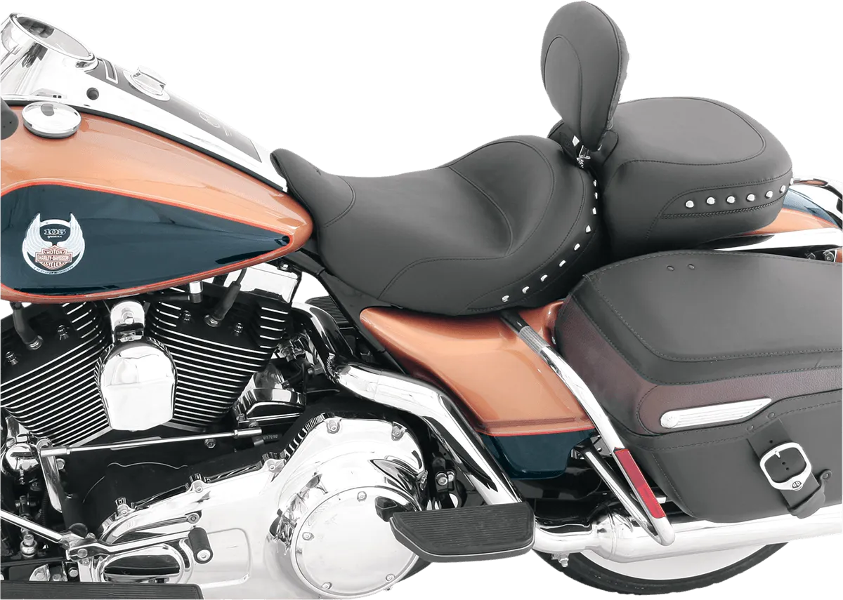 Mustang 79602 Wide Studded Solo Seat with Driver Backrest - Chrome Studs