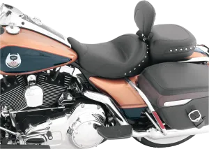 Mustang 79602 Wide Studded Solo Seat with Driver Backrest - Chrome Studs