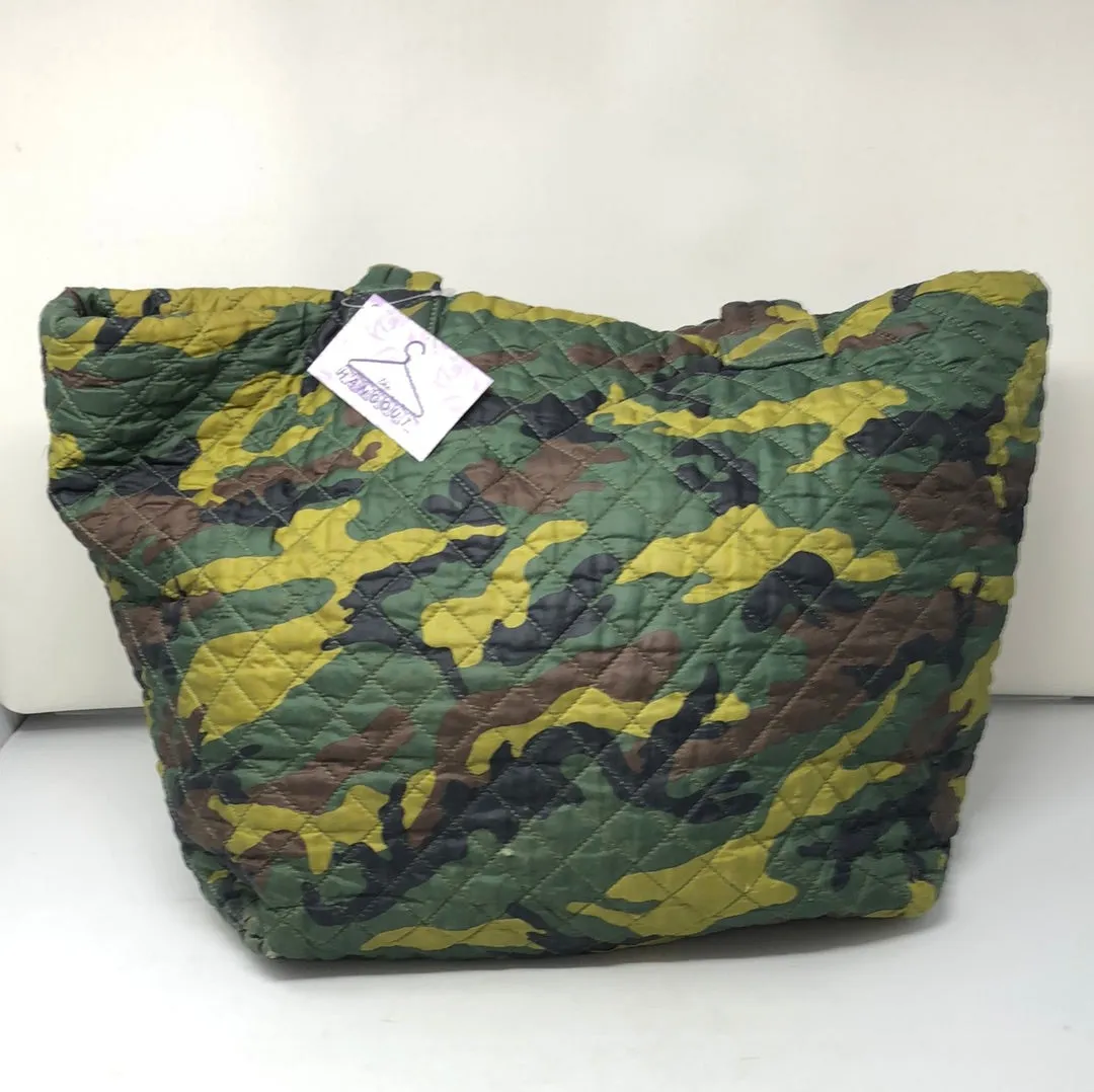 MZ WALLACE Nylon Green Camo Zip Top Quilted Tote Bag