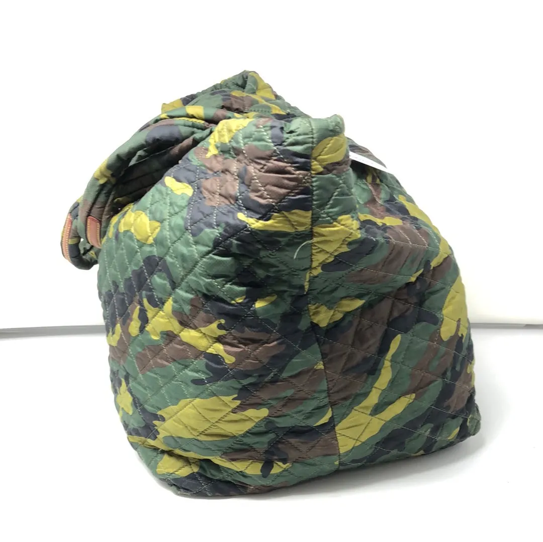 MZ WALLACE Nylon Green Camo Zip Top Quilted Tote Bag