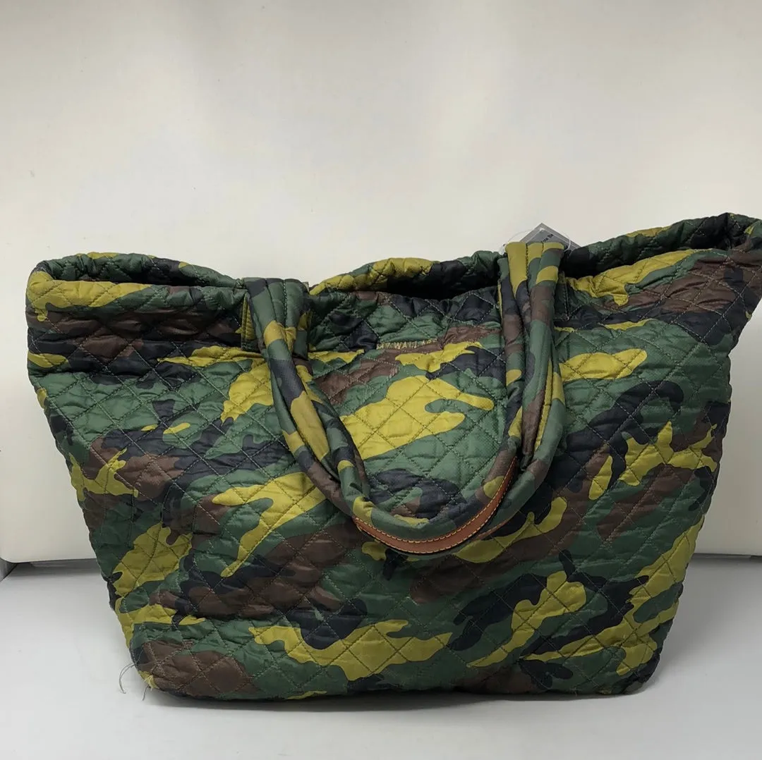 MZ WALLACE Nylon Green Camo Zip Top Quilted Tote Bag