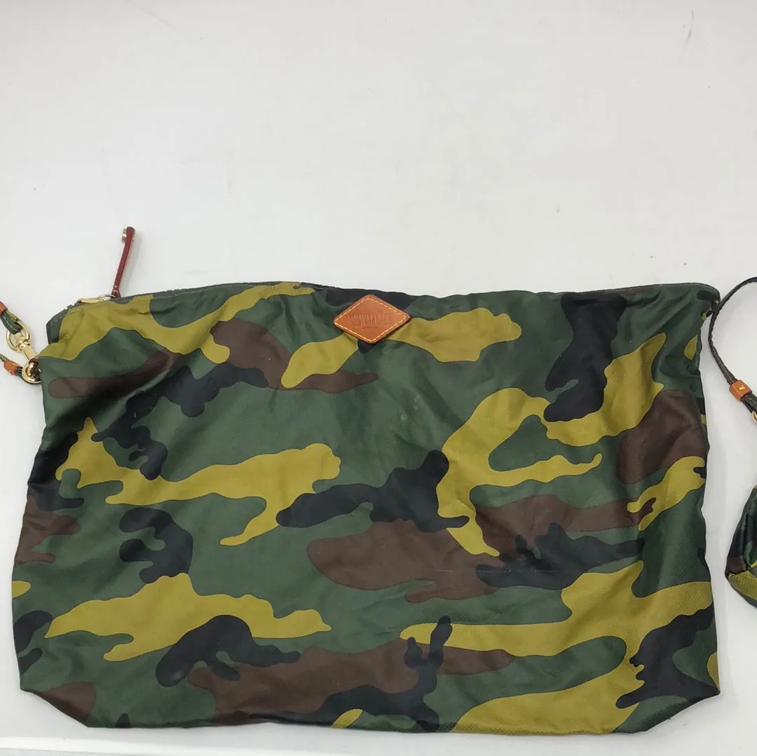 MZ WALLACE Nylon Green Camo Zip Top Quilted Tote Bag