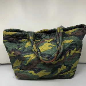 MZ WALLACE Nylon Green Camo Zip Top Quilted Tote Bag