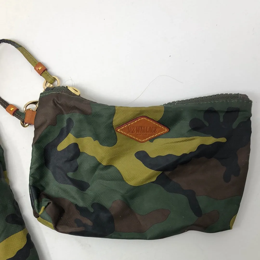 MZ WALLACE Nylon Green Camo Zip Top Quilted Tote Bag