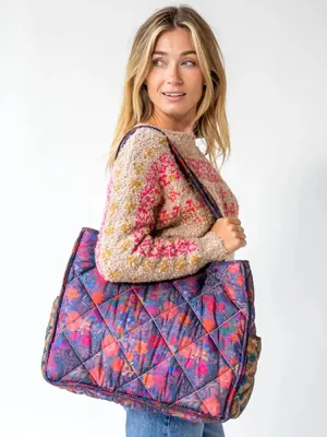 Natural Life Reversible Puffy Tote Bag - Floral Garden