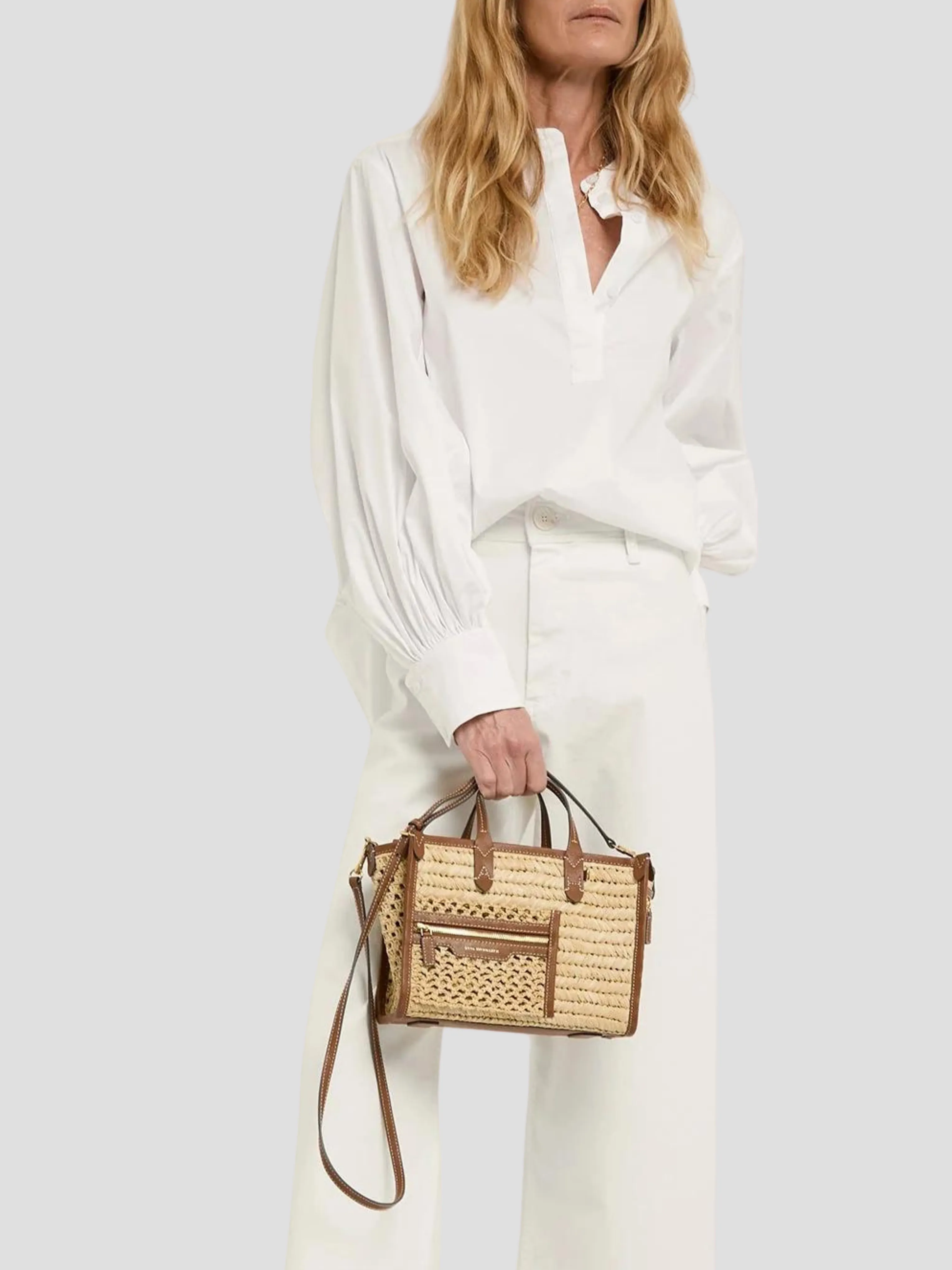 Natural Raffia Pocket Tote in XS