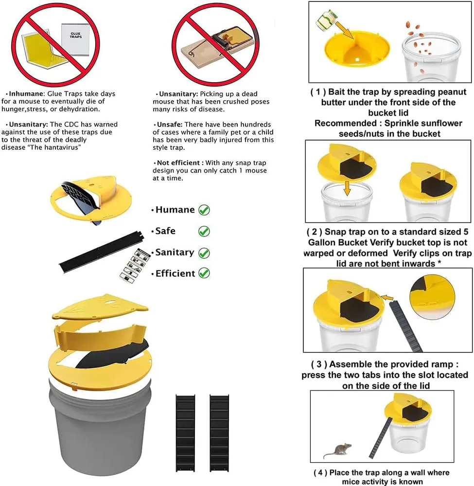 New Auto Rolling Reset Mouse Trap, Safe Rolling Bucket Lid Rat Trap, Humane Rolling Reset Rat Trap Safe for Children and Pets, Live Catch and Release Bucket Mouse Trap for Home（AXLS-Yellow）