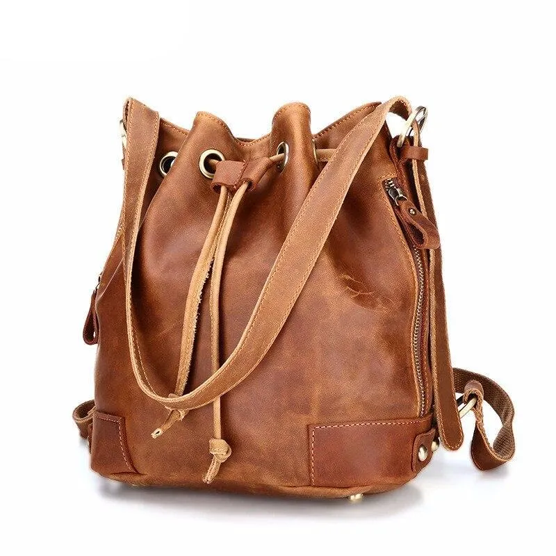New genuine leather Women backpacks Korean casual shoulder bag bucket retro fashion ladies brown travel backpack